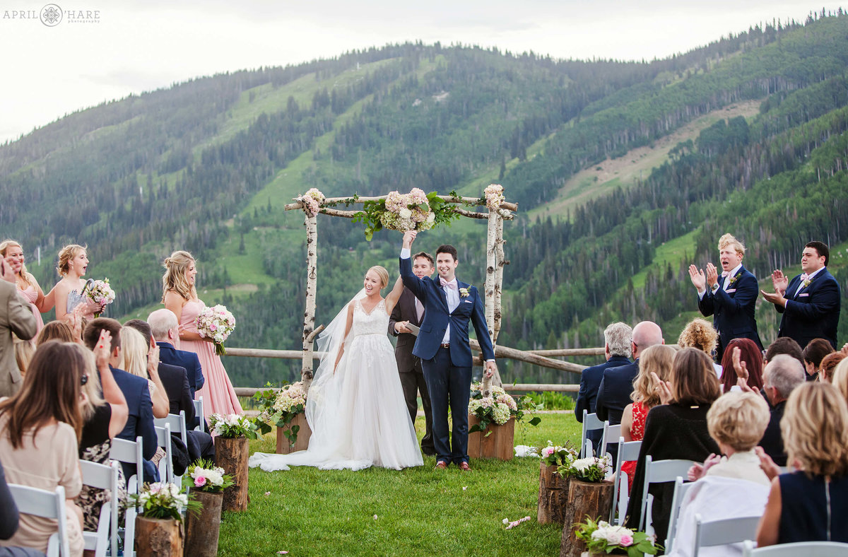 Happy ceremony celebration on the mountain in Steamboat Springs