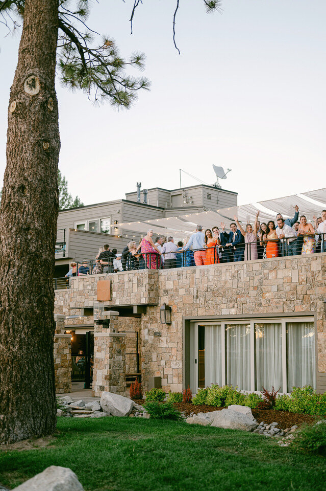 Guests enjoying rooftop party in Tahoe