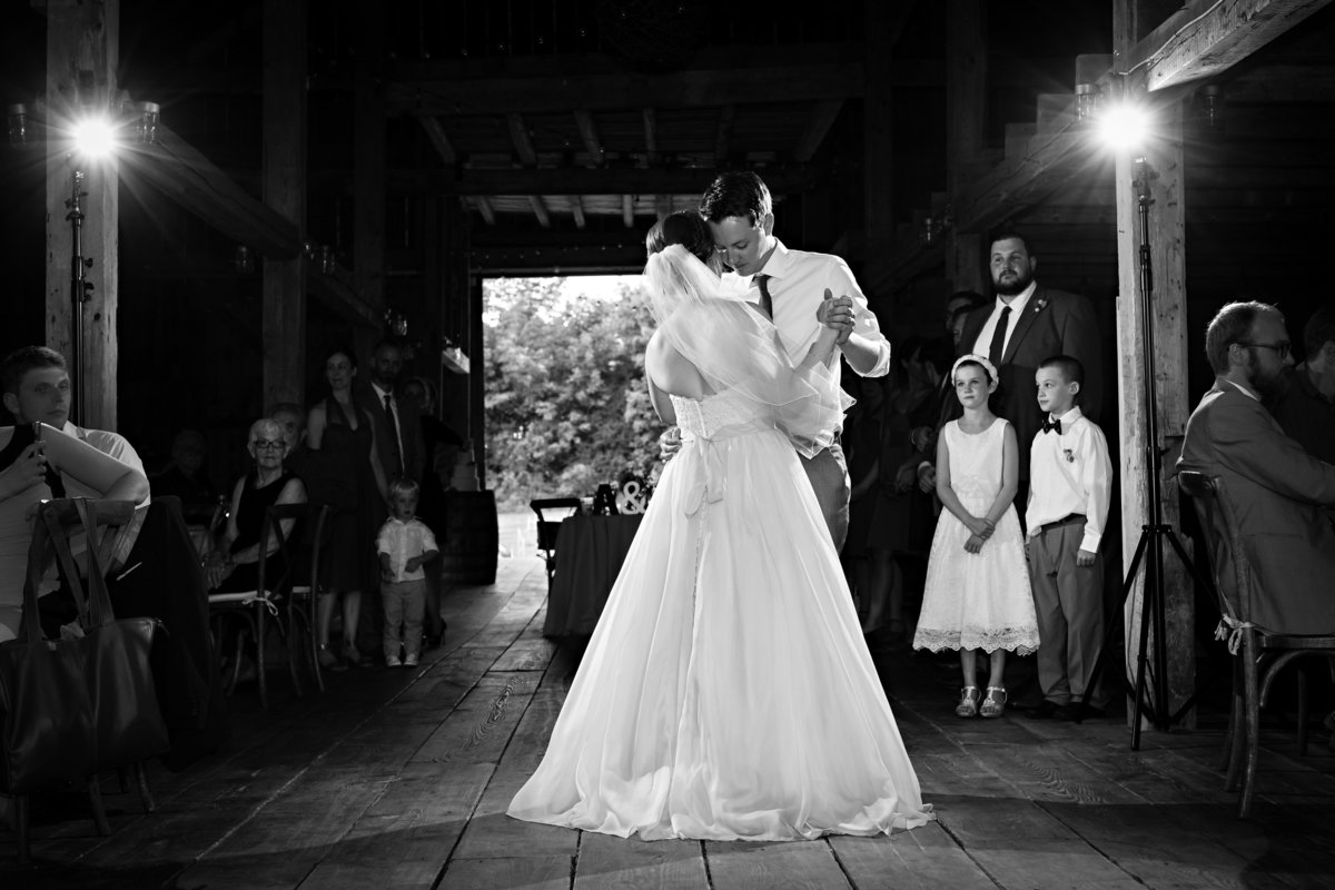 The newlyweds dance their first dance at the reception at Shady Lane Farm in Maine