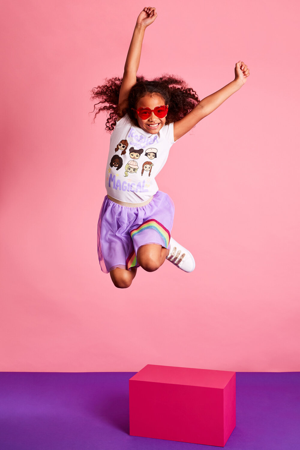 Greer Rivera Photography Kids Editorial Photoshoots Marin CA  Girl jumping off a box in sunglasses