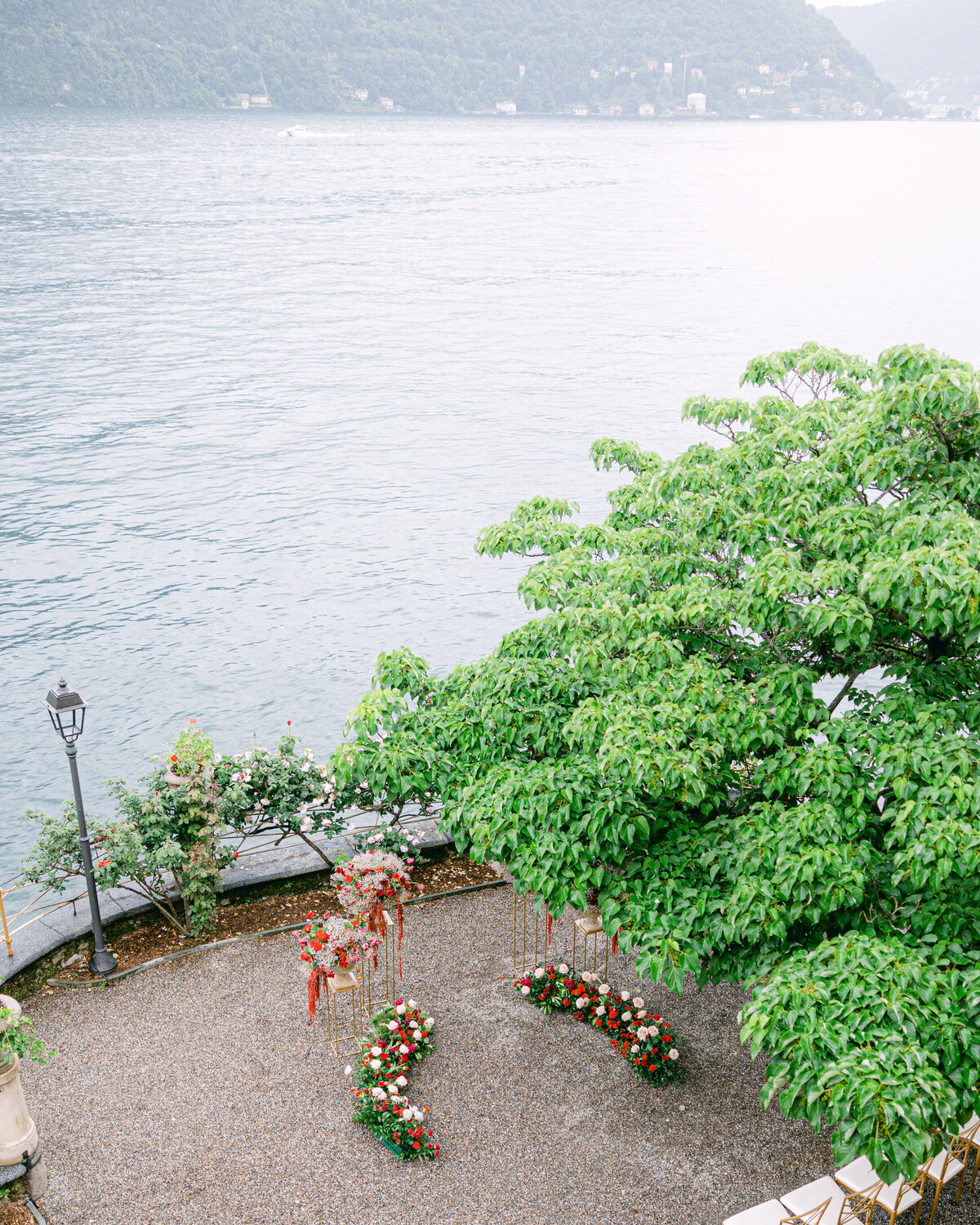 Wedding ceremony flowers at Villa Pizzo on Lake Como