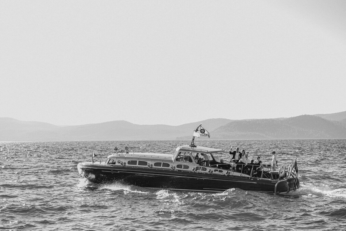wedding party in Thunderbird speedboat victory lap