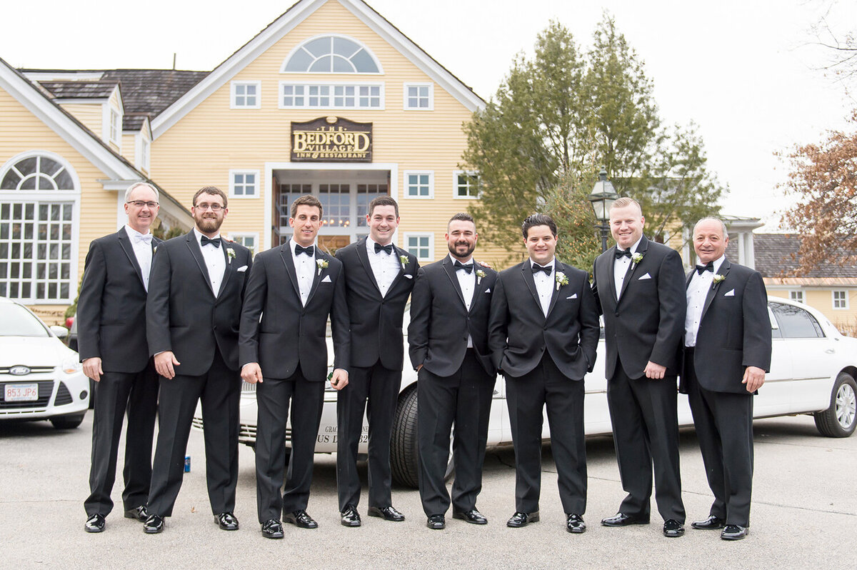Groomsmen at the Historic Bedford Village Inn Great Hall Entrance Bedford, NH Wedding Venue Artifact Images