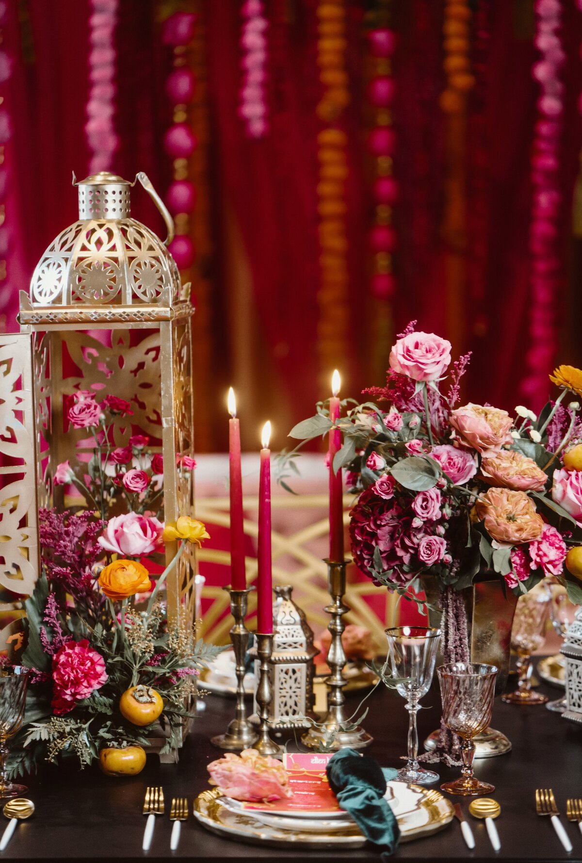 red-pink-orange-gold-sangeet-decor-flowers-26