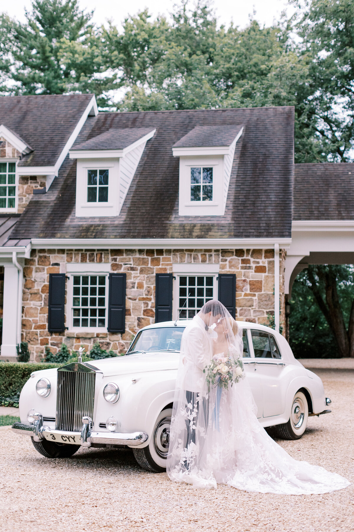 Classic Rolls Royce used as a wedding get away car