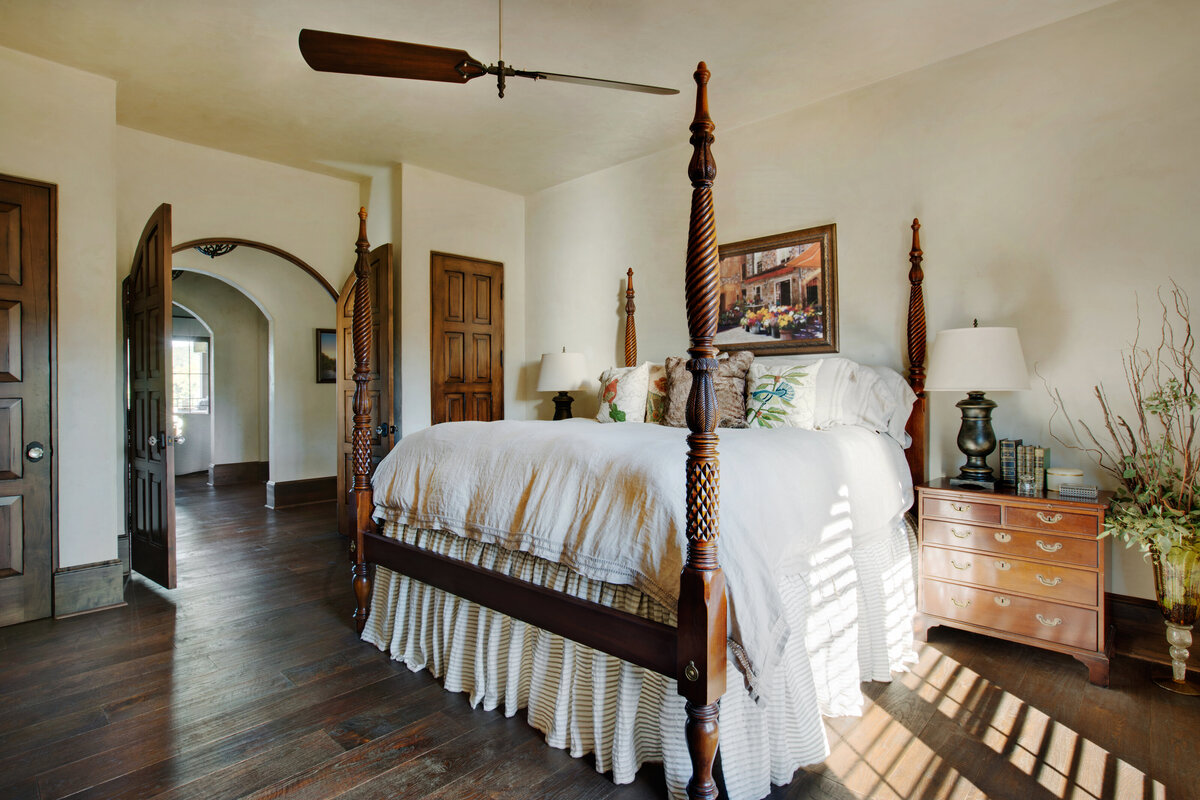 Panageries Residential Interior Design | Italian Country Villa Guest Bedroom with Double Door Entrance