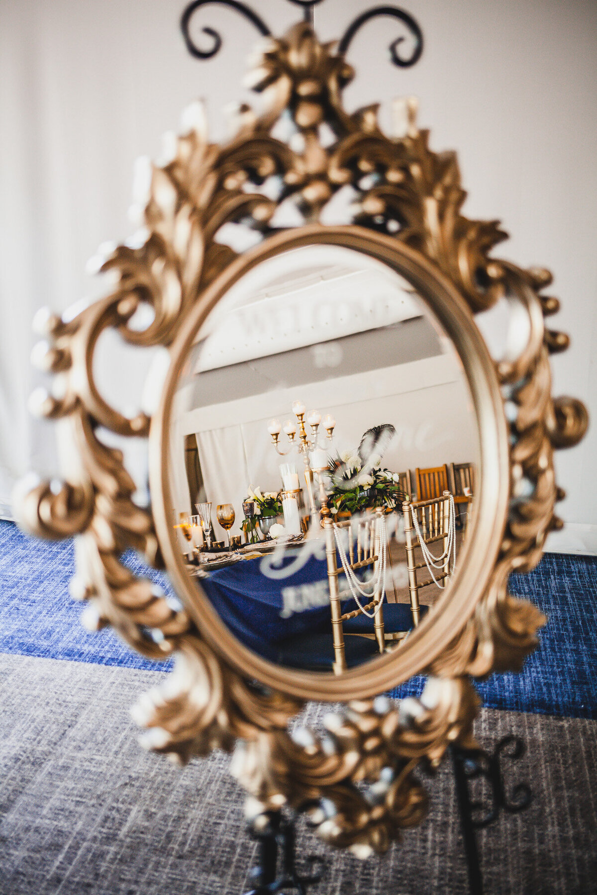 Small round mirror with wedding details