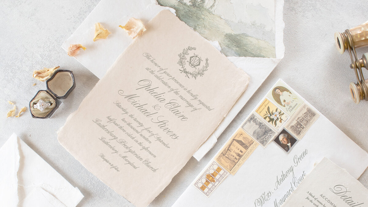 Luxury, romantic wedding invitations with