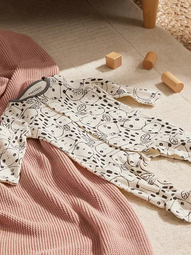 John Lewis & Partners Baby Cotton Panda Sleepsuit, Multi (2)