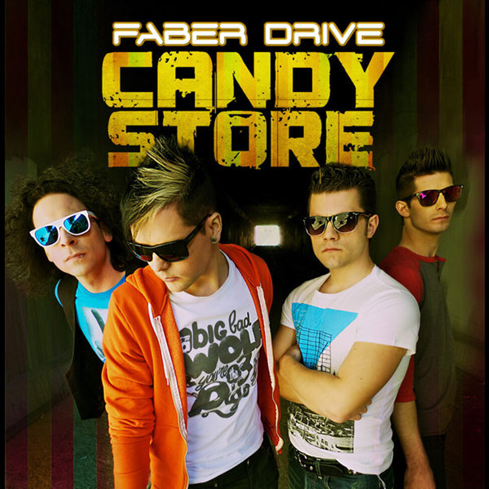 Los Angeles CD Single Cover Title Candy Store Band Faber Drive four members standing in concrete alley with light at end