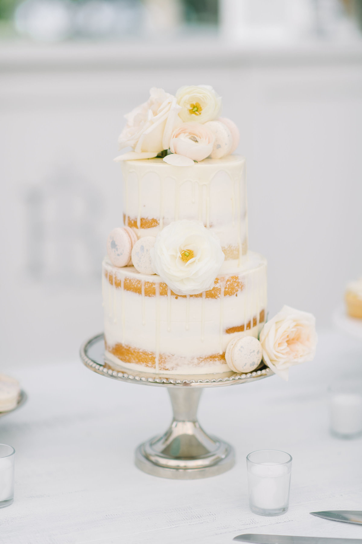 Naked Cake with Macaroons Charleston Wedding Cake