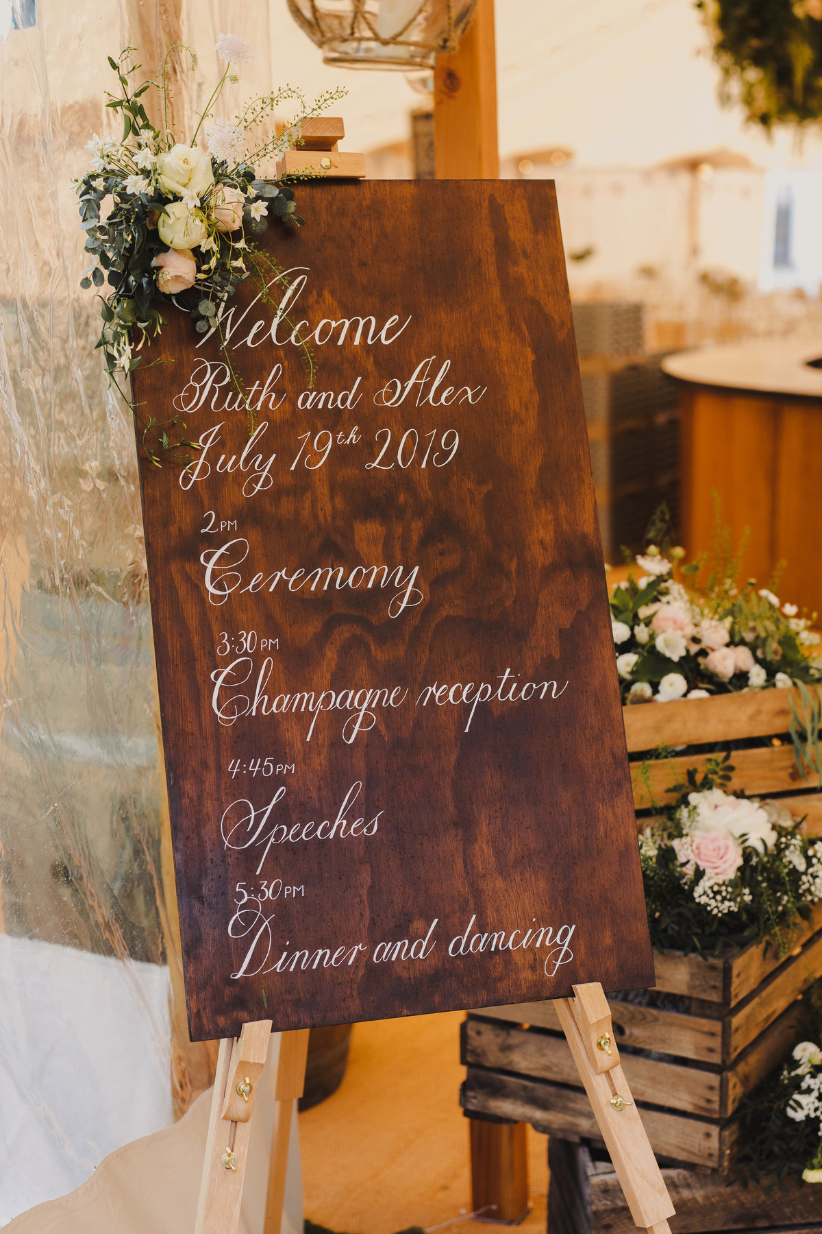 Welcome and order of the day wedding sign on wood | Jenni Liandu Calligraphy