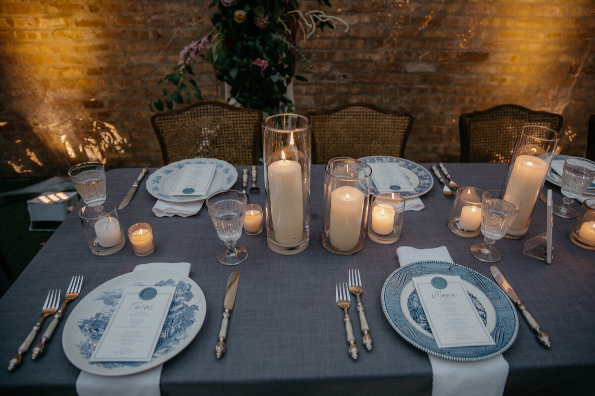 Candles lining the dinner tables during intimate Chicago wedding at Ada Street restaurant