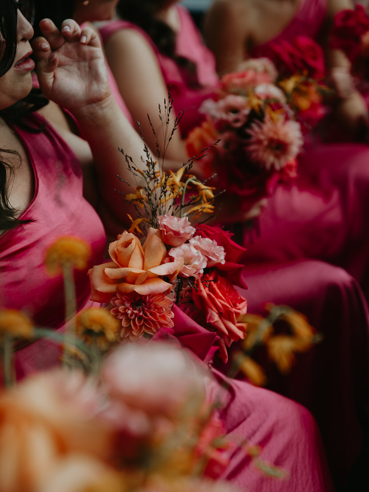 Bridesmaids bouquets at a wedding at The Dome at ABC Buildings in Manchester.