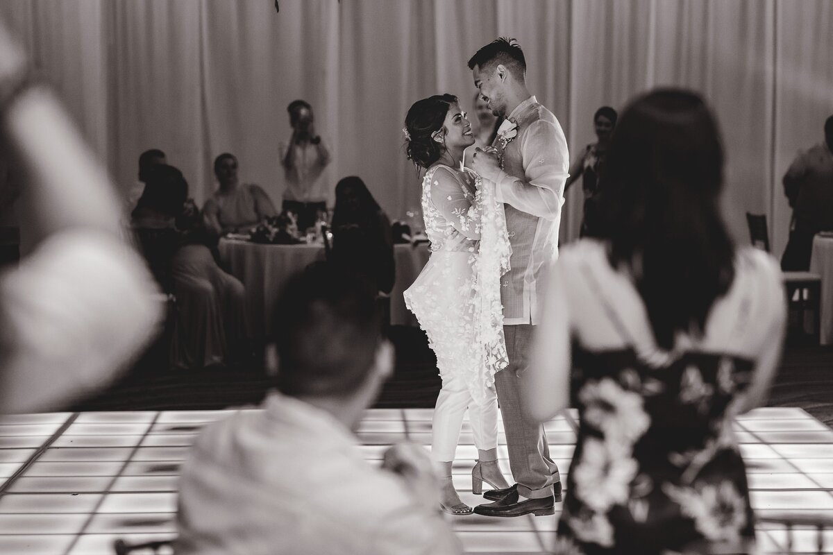 Bride and grooms first dance at wedding in Cancun