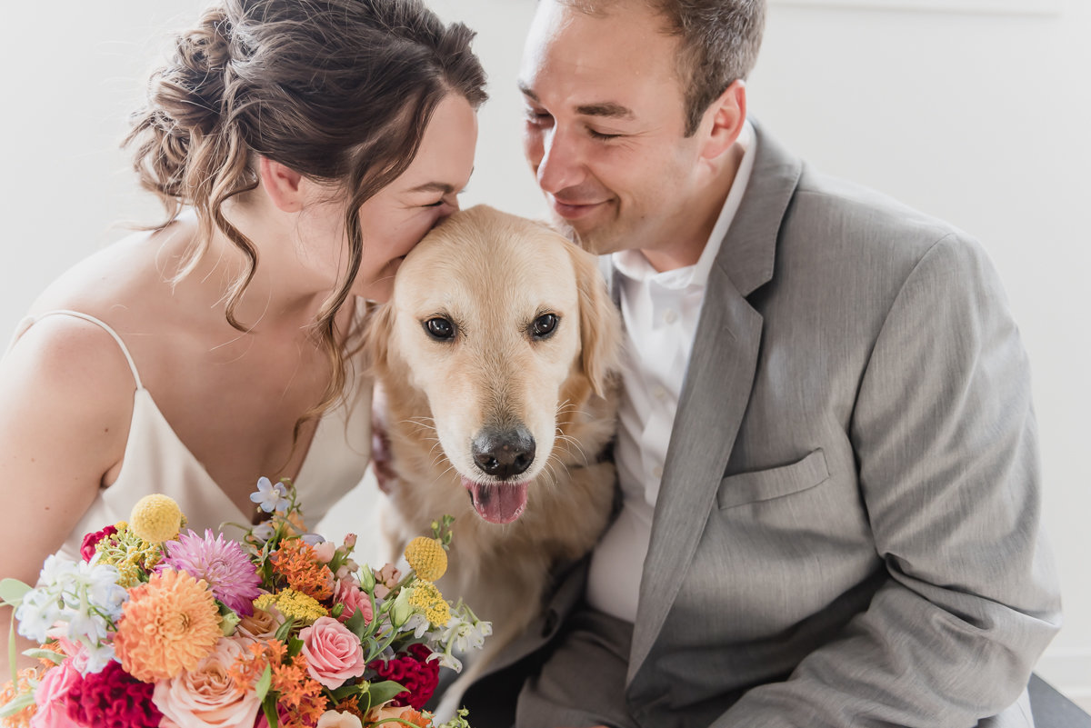 colorful college for creative studies wedding in detroit with their dog by kari dawson photography