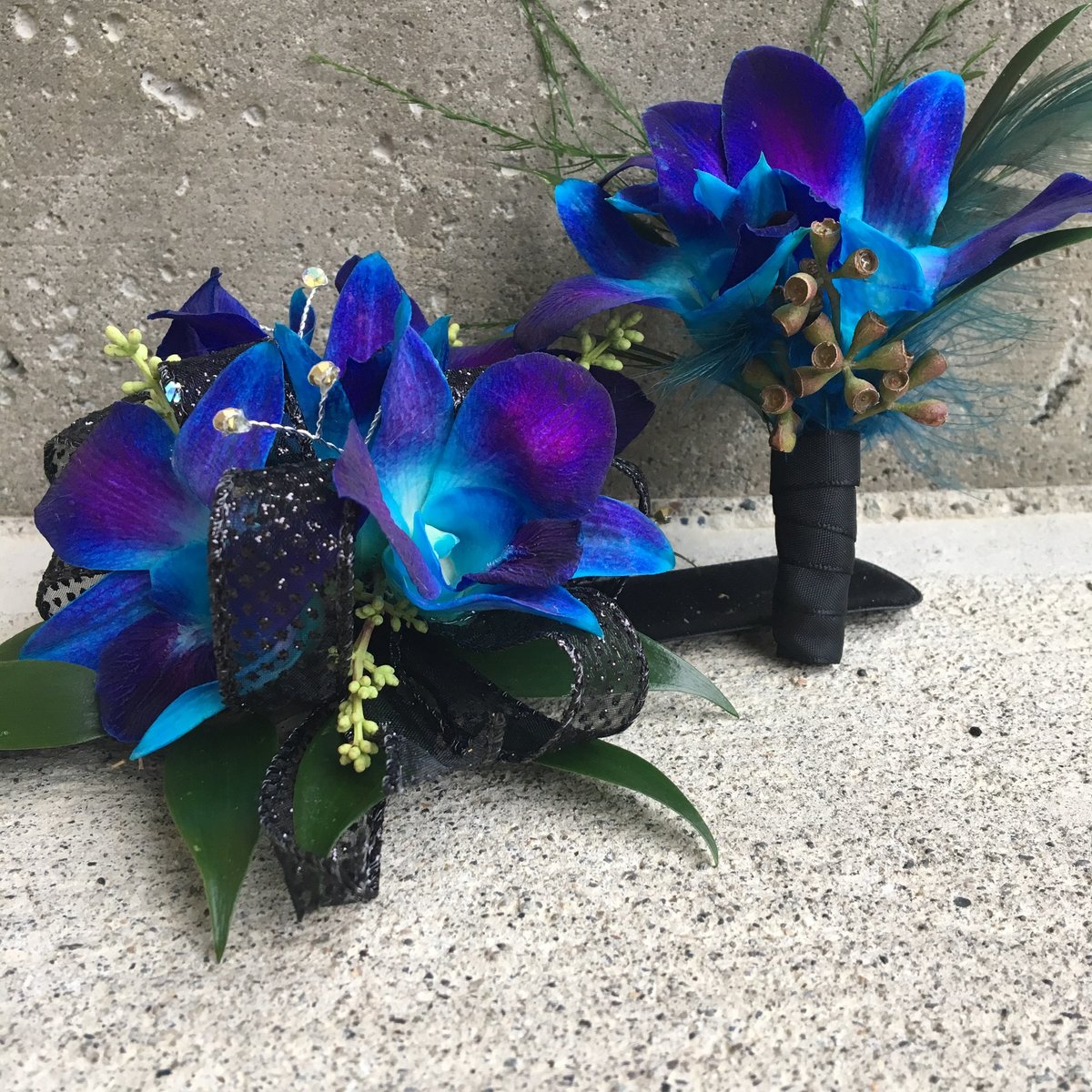 BKC4U WEDDING FLOWERS BLUE ORCHID CORSAGE AND BOUTONNIERE