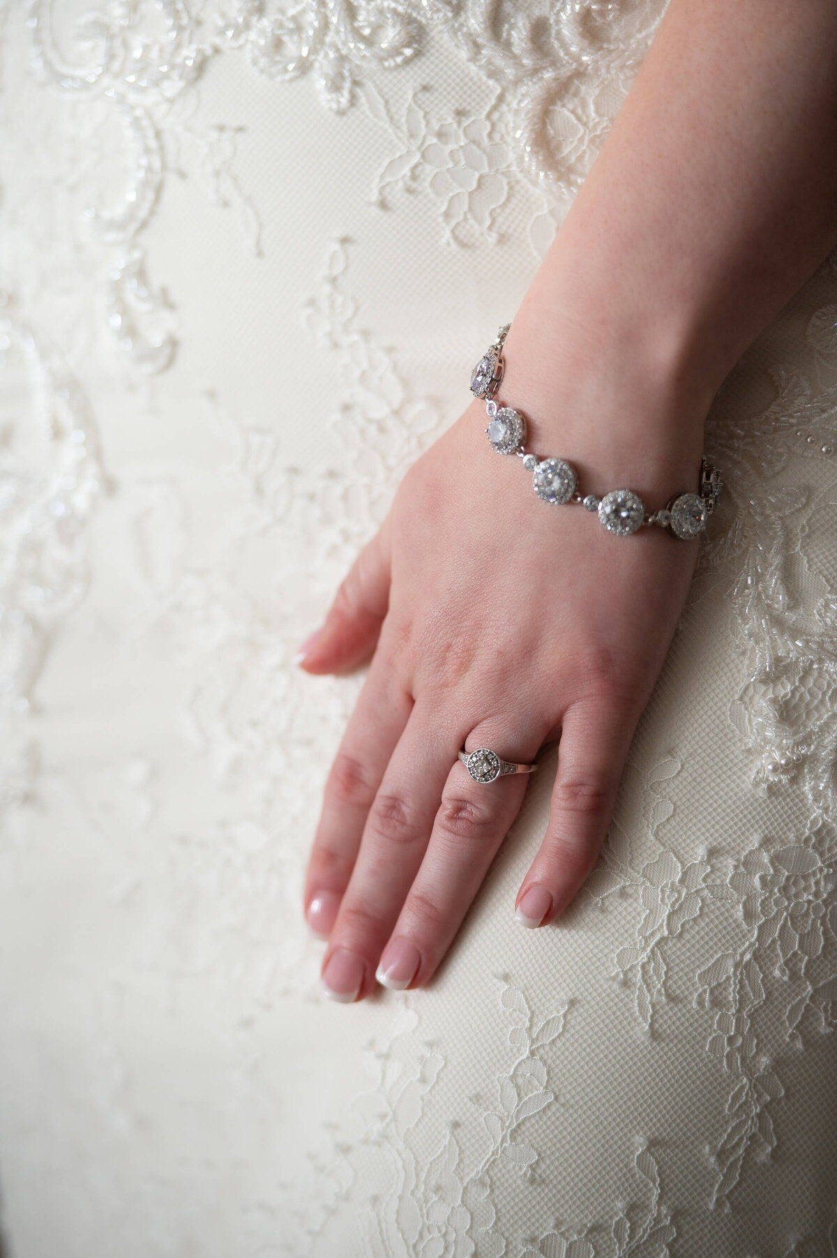 a closeup detail photo of an Ottawa bride's engagement ring as she gets ready for her  wedding