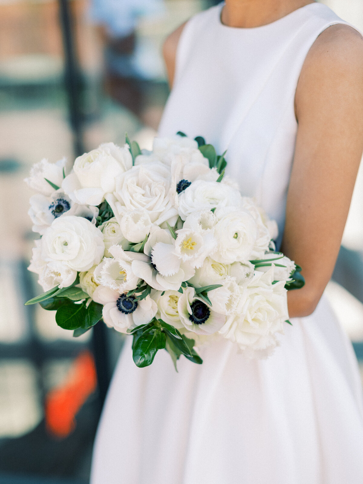 Prianka + Alex - American Wedding 8- Portraits Bride all white bouquet