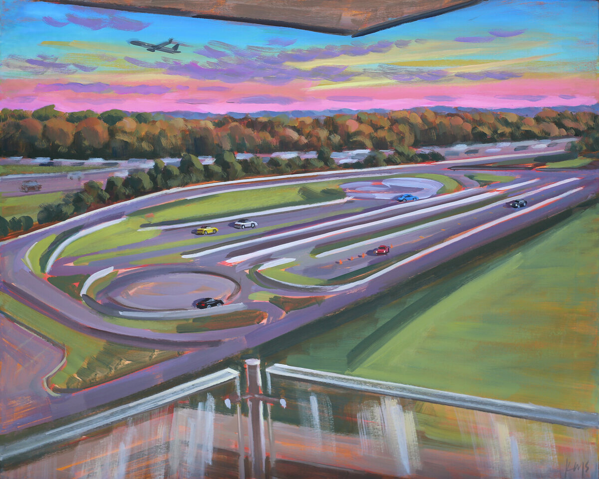 painting of porsche race car track