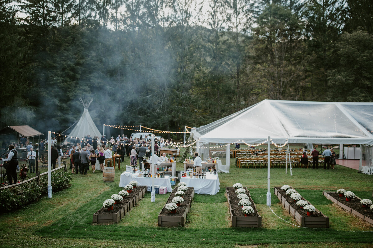 Outdoor glamping wedding ceremony set-up
