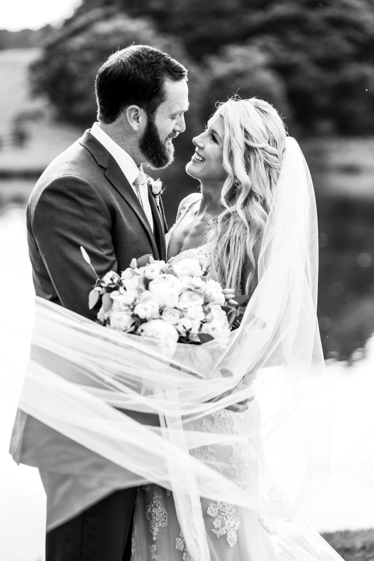 Stunning wedding couple on a black and white photo. Richmond wedding photographers