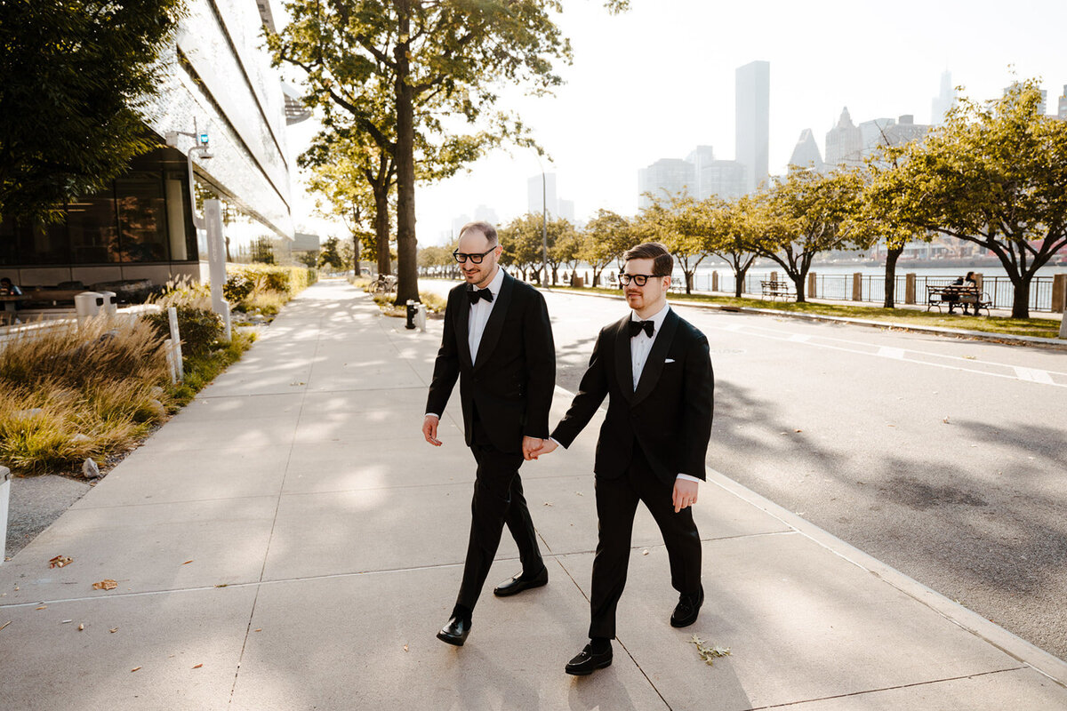 couple walking together during wedding photos