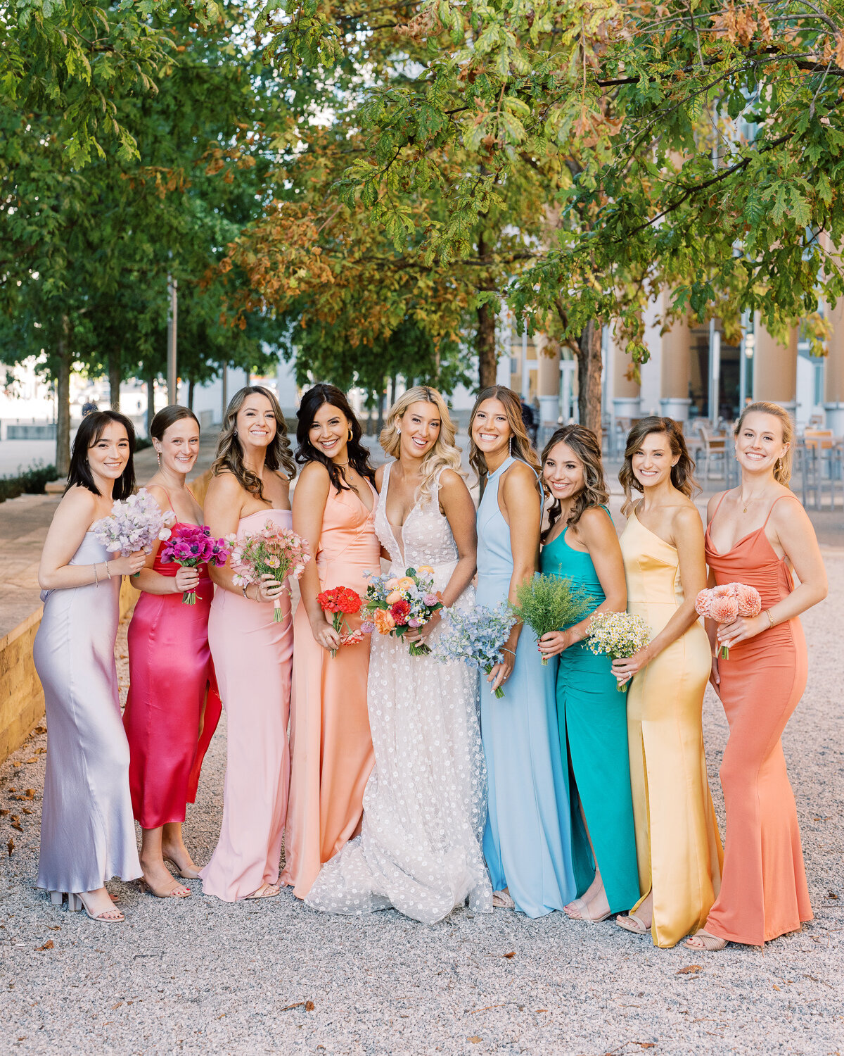mismatched mix-and-match colorful bridesmaids dresses