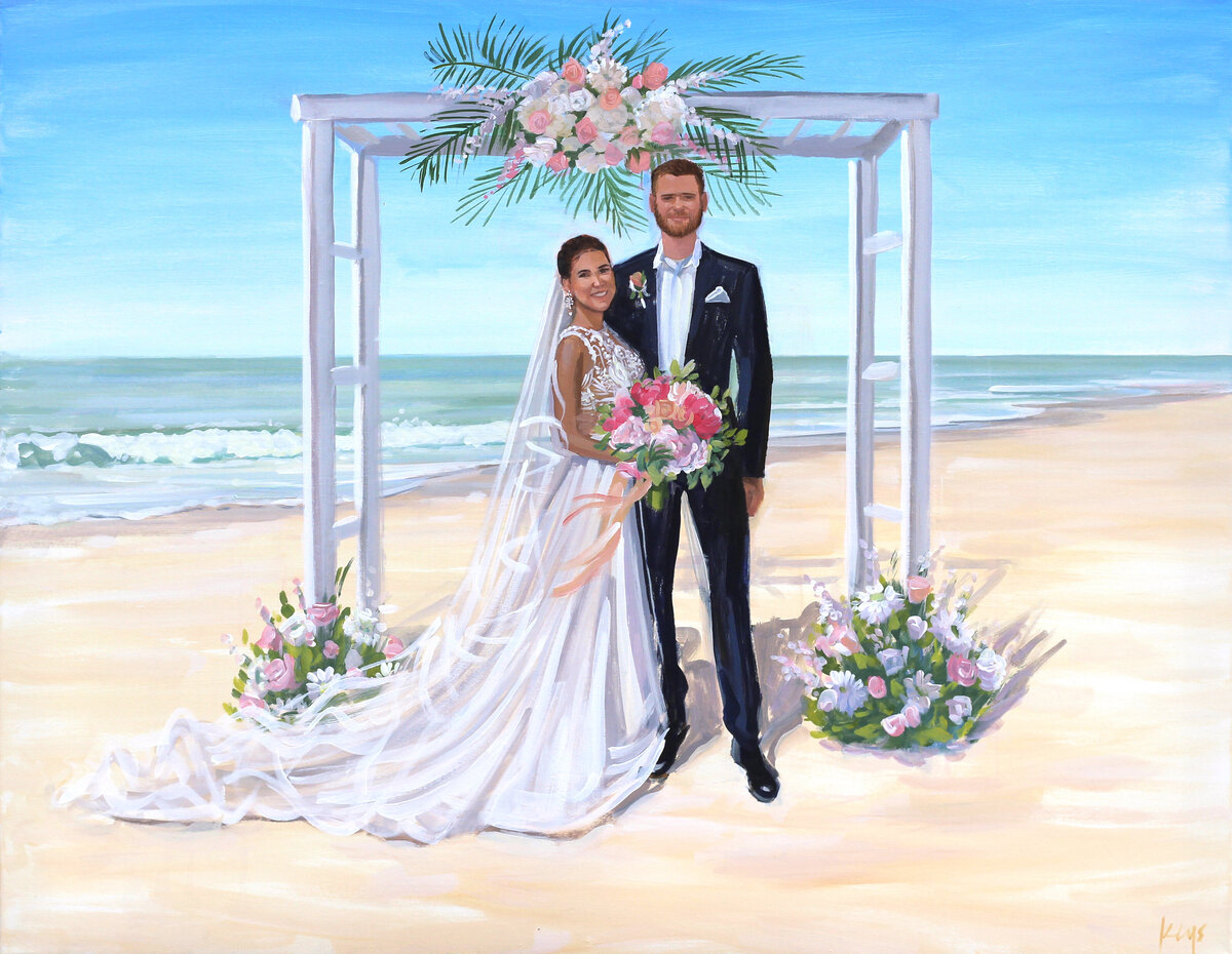 Charleston Live Wedding Painter, Ben Keys, captures beach ceremony at Isle of Palms, Wild Dunes Resort.