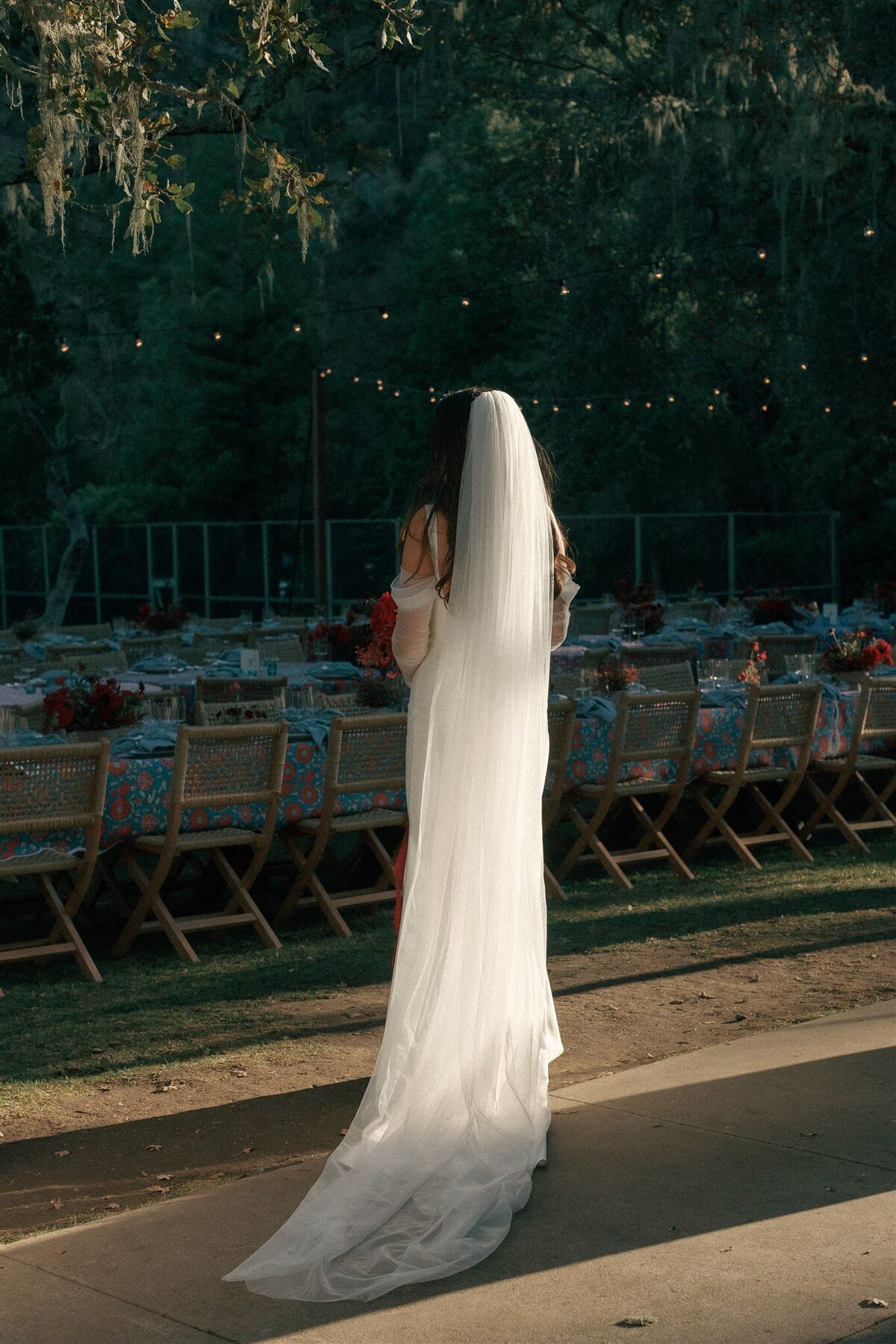 Carmel California Wedding Bride looking at reception veil