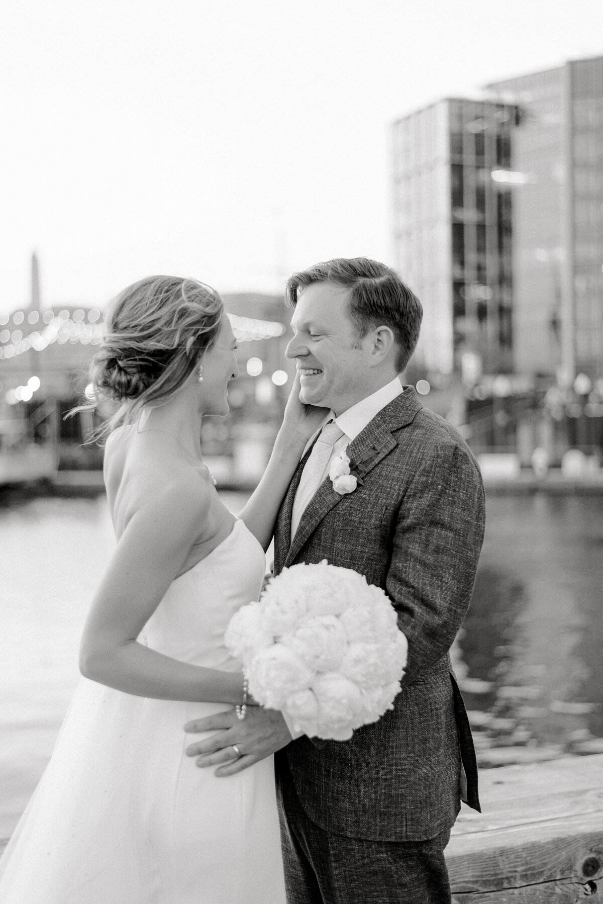 Event-Planning-DC-Wedding-Dockmaster-Building-Wharf-couple-water-background-black-white