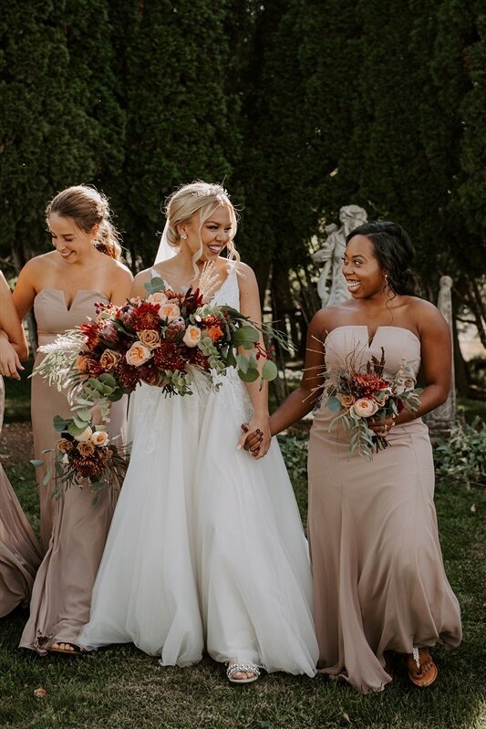 Bride and bridesmaids enjoying a special moment