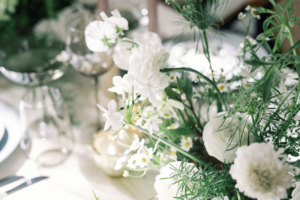 Minimal White and Green Centerpieces
