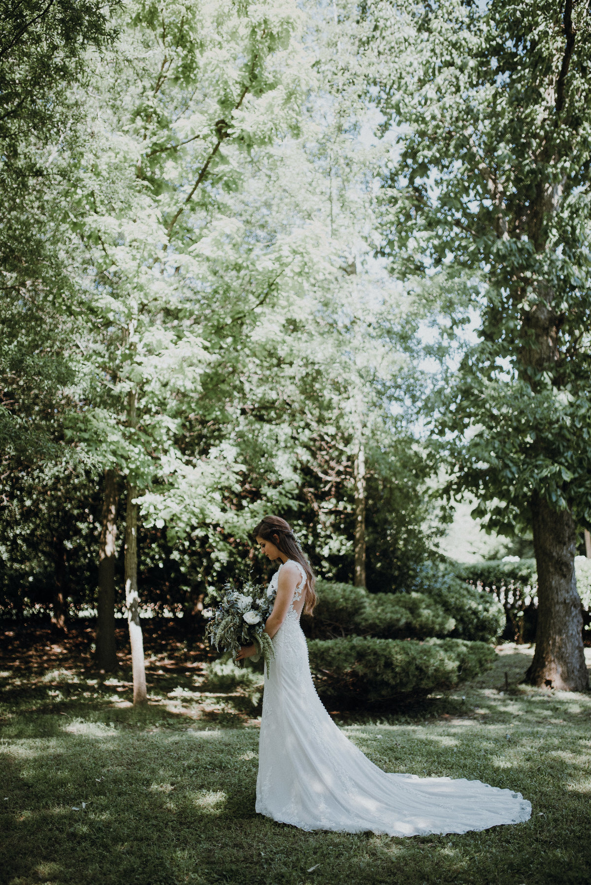 Bride's portrait just before she walks down the aisle at her beautiful Arkansas wedding at Adams Estate