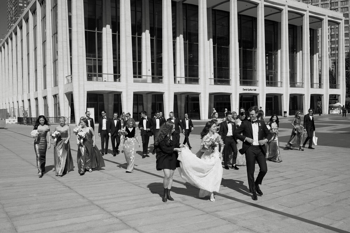 wedding party walking in NYC