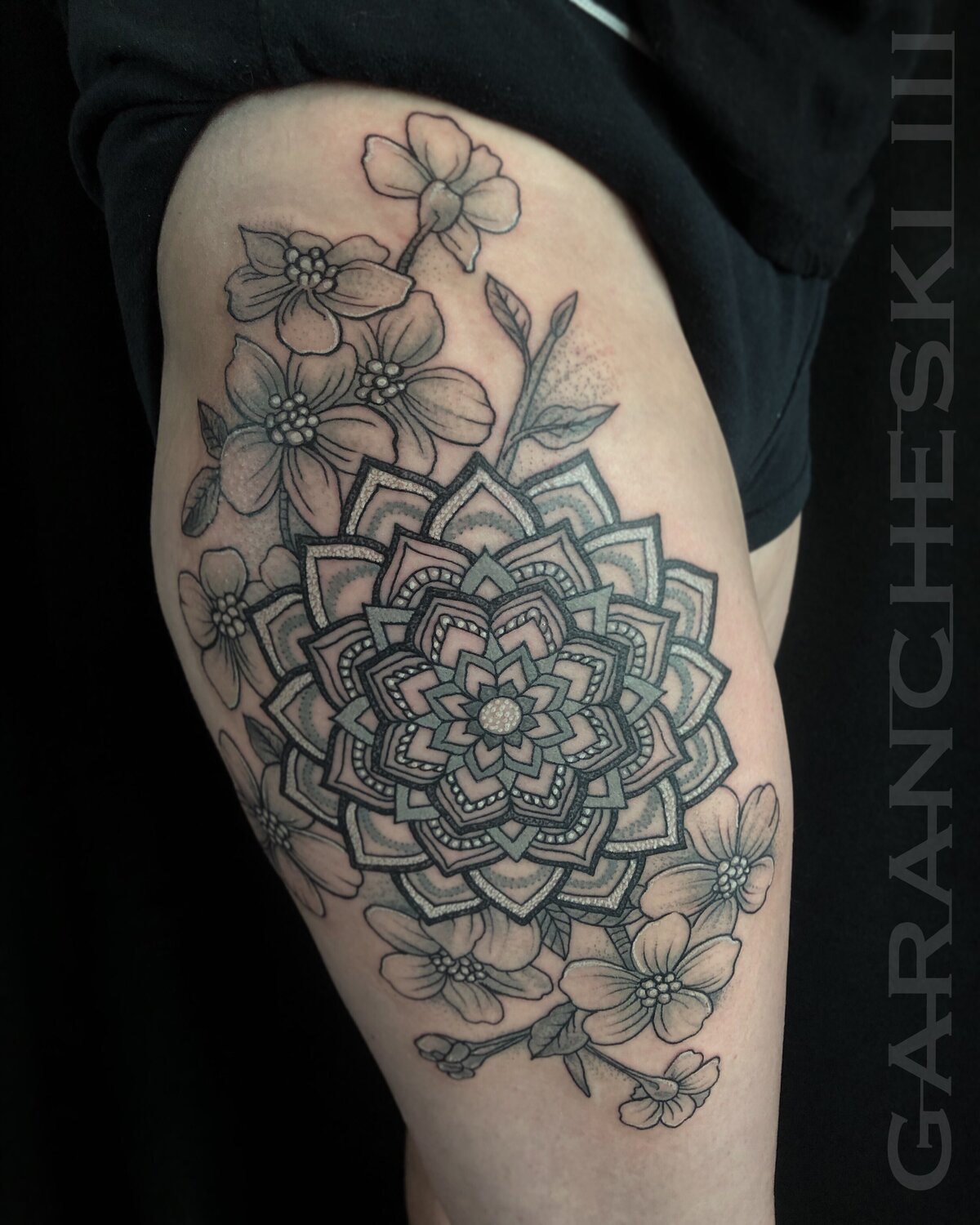 John Garancheski III Best Black and Grey Dotwork Tattoo Artist Maryland DC Virginia Ornamental Henna Mandala Geometric Pattern Linework