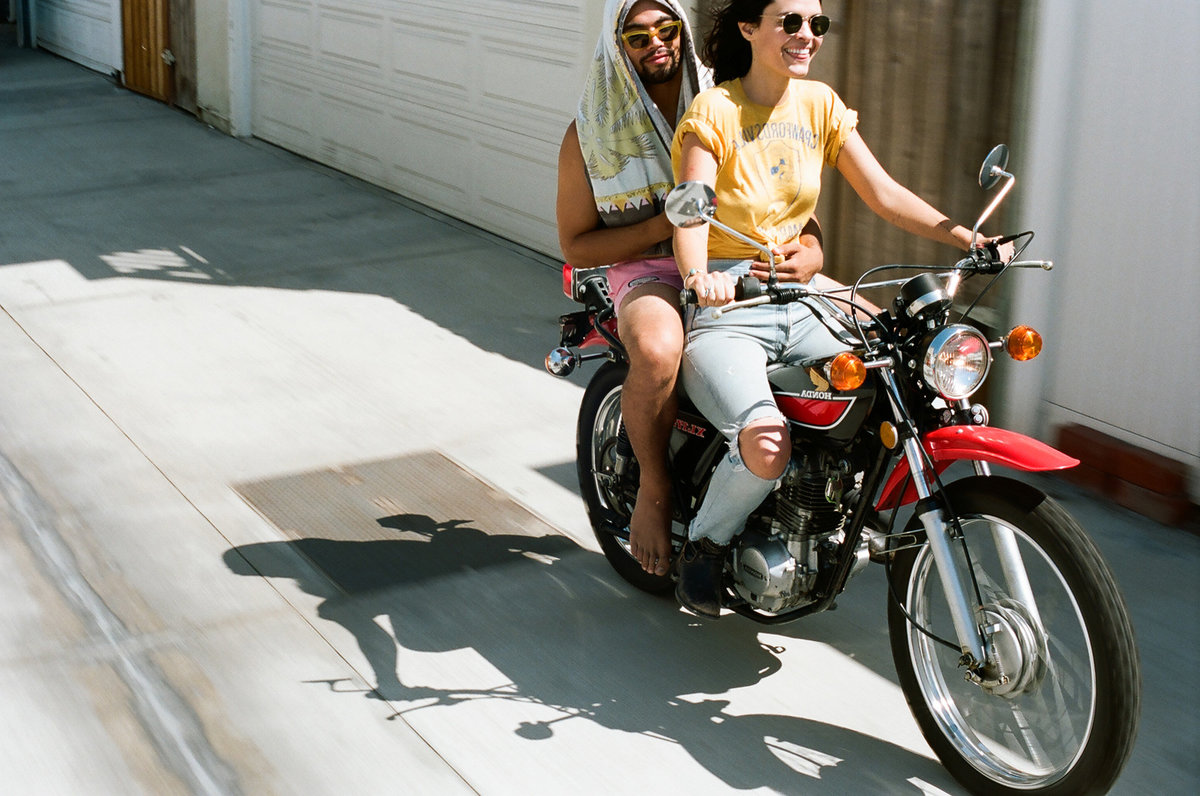 Couple on motorcycle