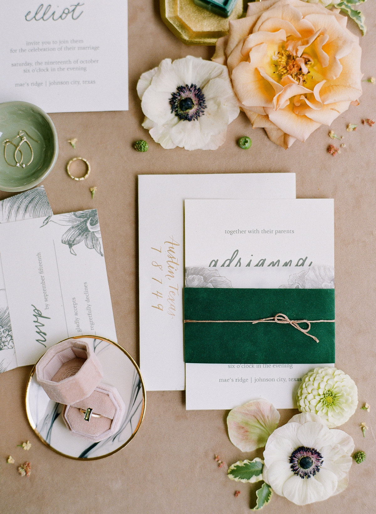 Floral Hunter Green Wedding Invitations