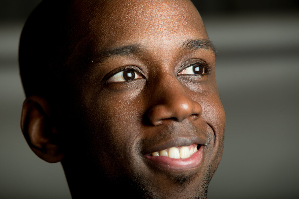 Closeup of a smiling young Black man  Nyack High School senior portrait photographer Milestone Images
