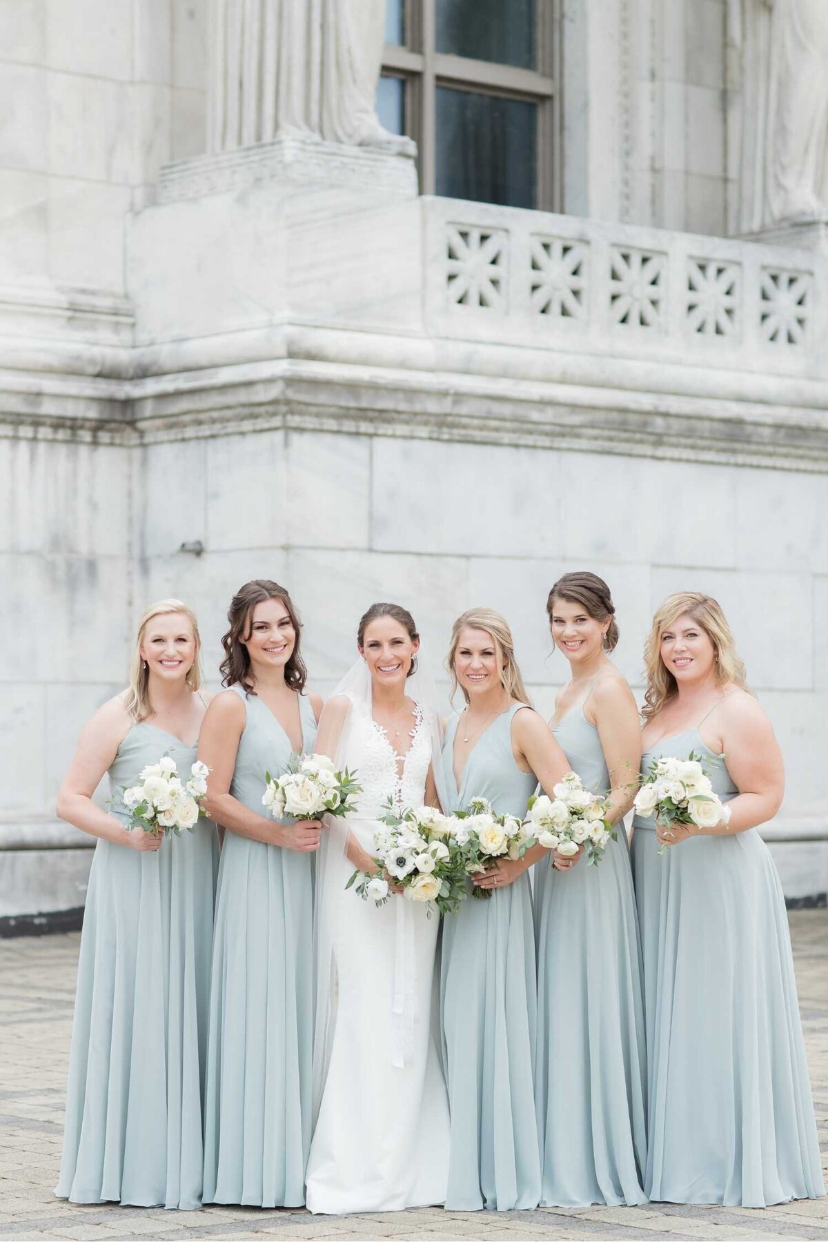 Bride and Bridesmaids photos outside Museum Campus before a Luxury Chicago Outdoor Historic Wedding Venue.