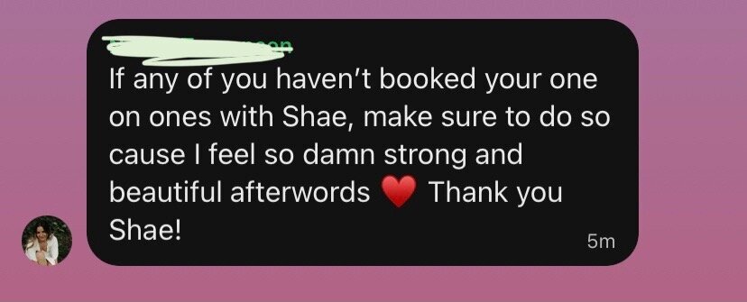 A promotional message from one of Shae Savage's 1:1 clients