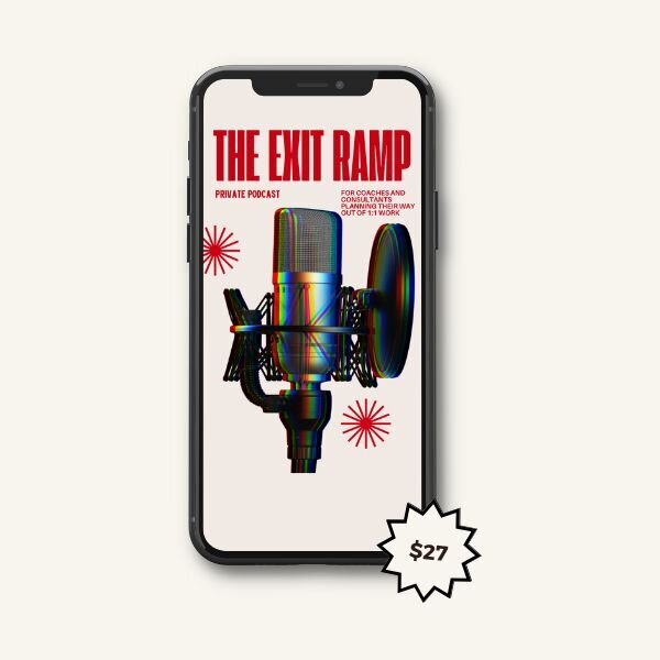 The Exit Ramp digital product Digital product mockup: The Exit Ramp, a guide or audio product for service providers, priced at $27