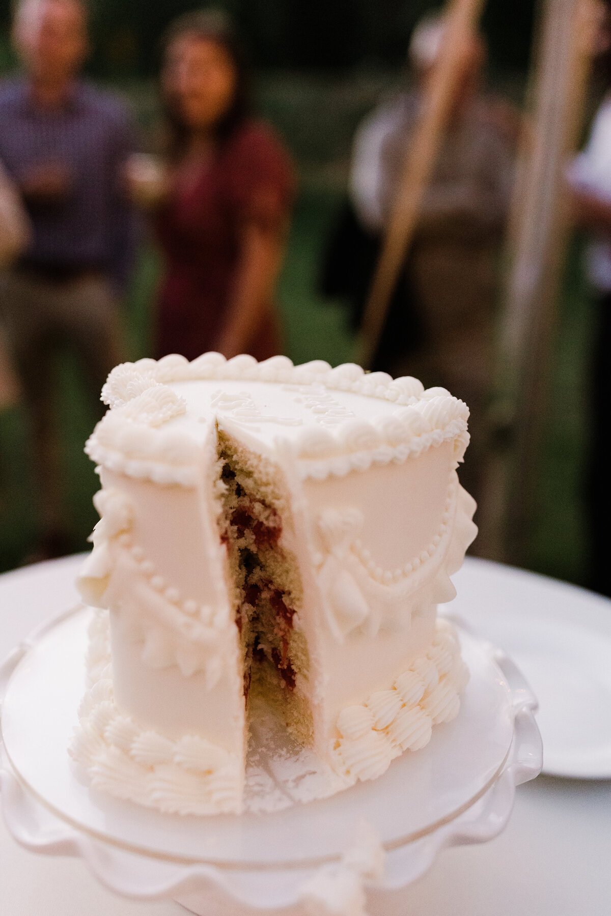 Wedding cake with slice cut