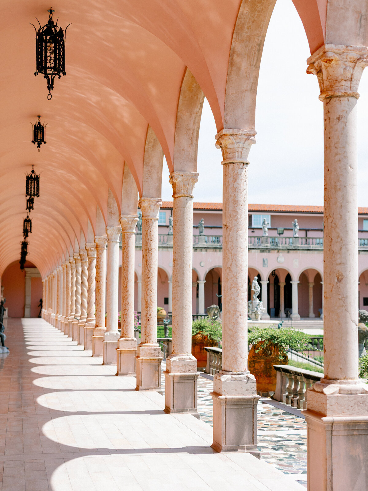 Detail of the outdoor hallway at The Ringling Museum during a Sarasota, Florida wedding.