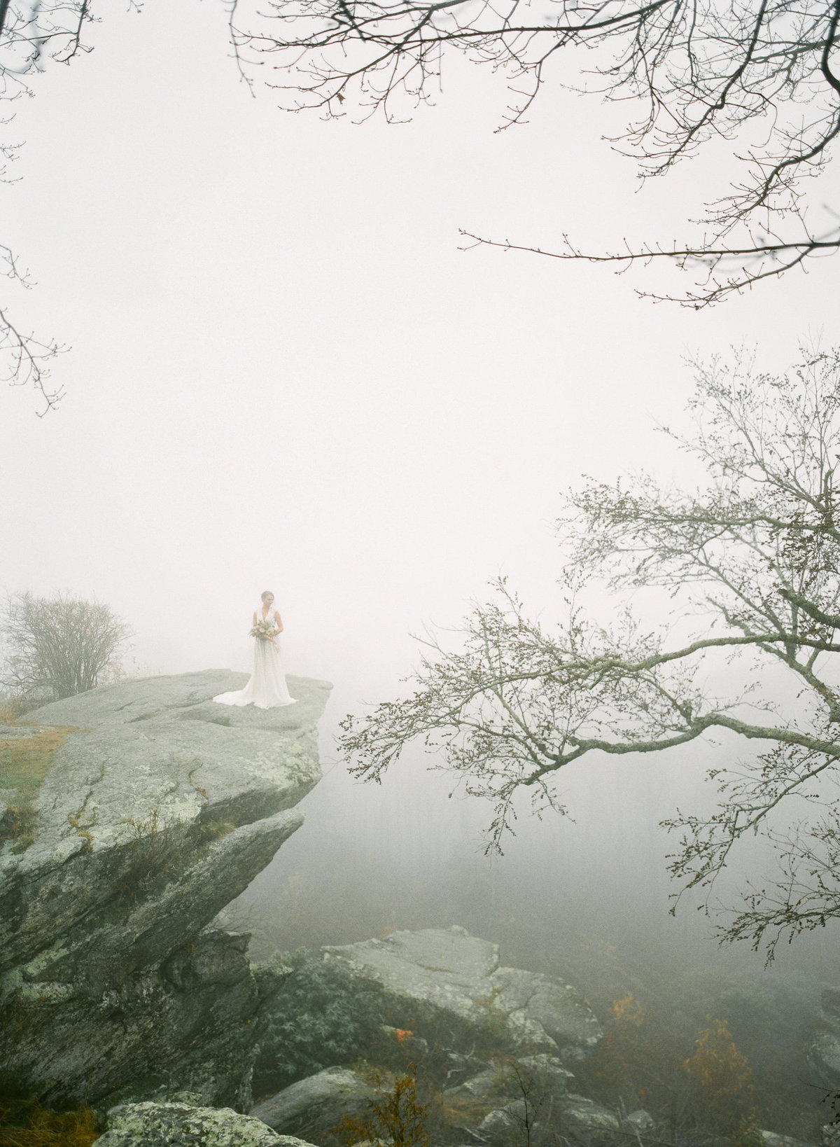 North Carolina mountain wedding foggy