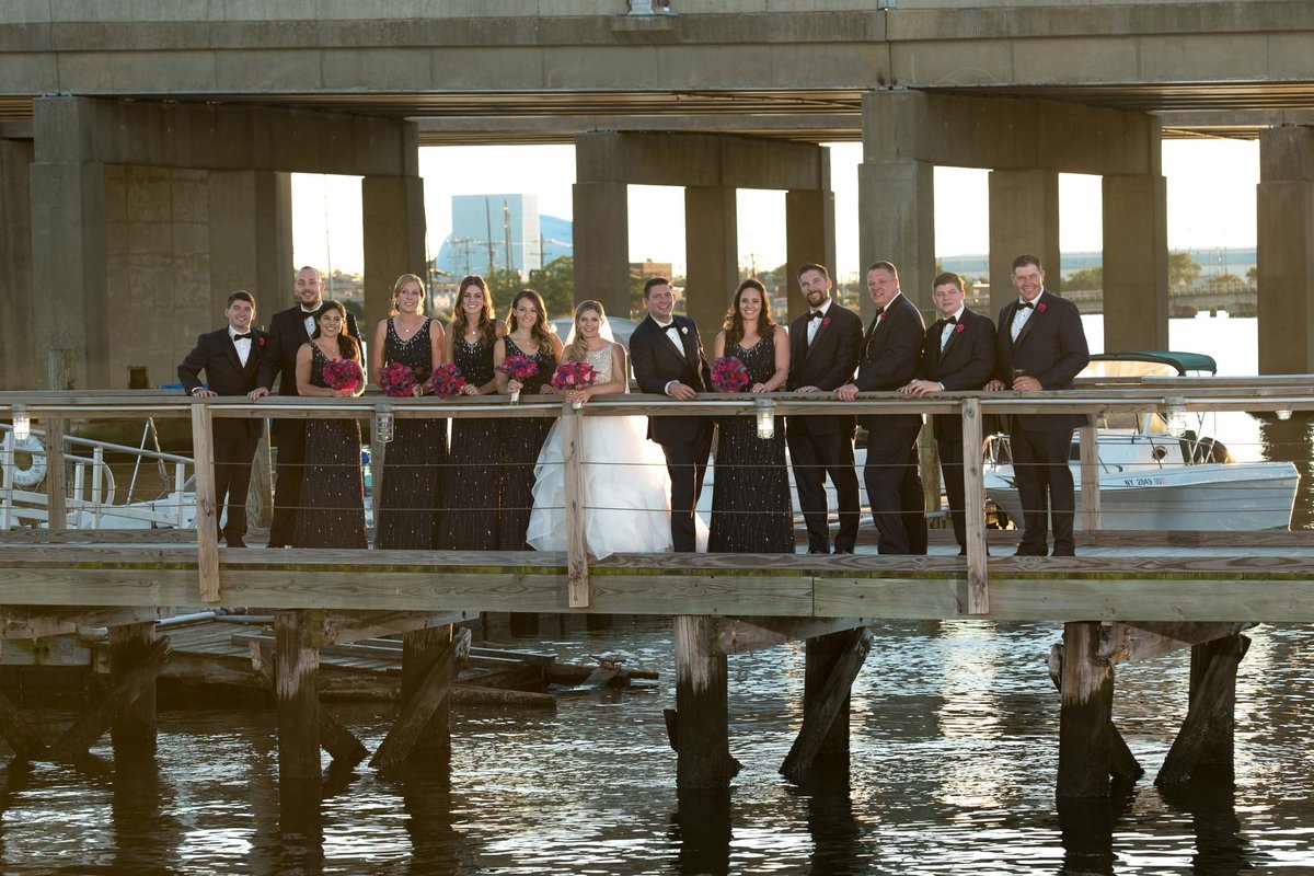 Bridgeview Yacht Club dock bridal party photo