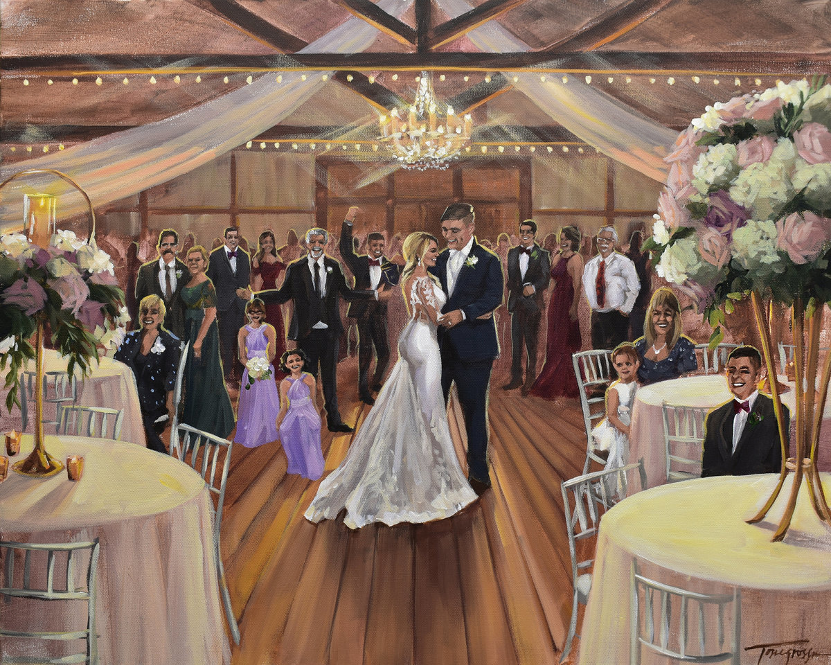 first dance live wedding painting at Destrehan Plantation wedding reception