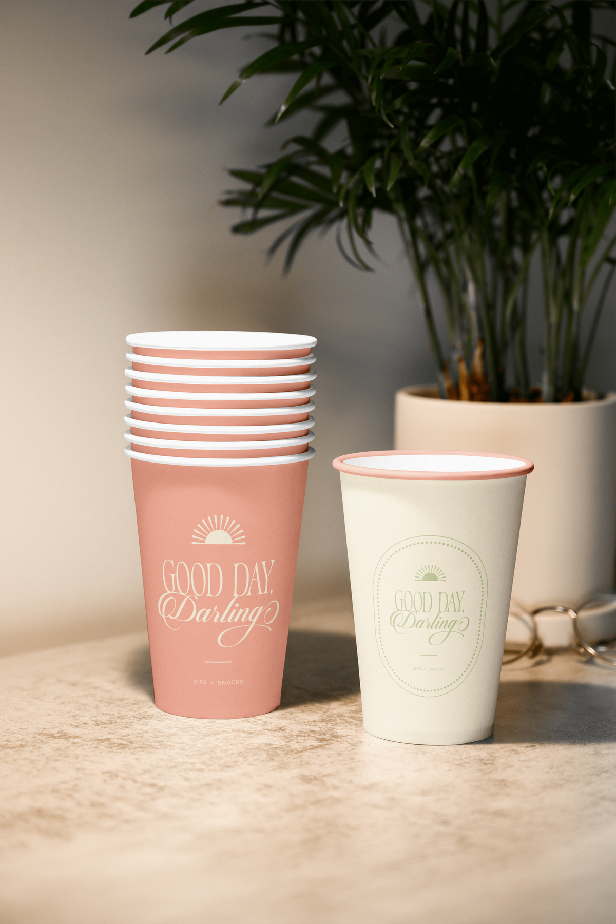 Coffee Cups on Table Mockup