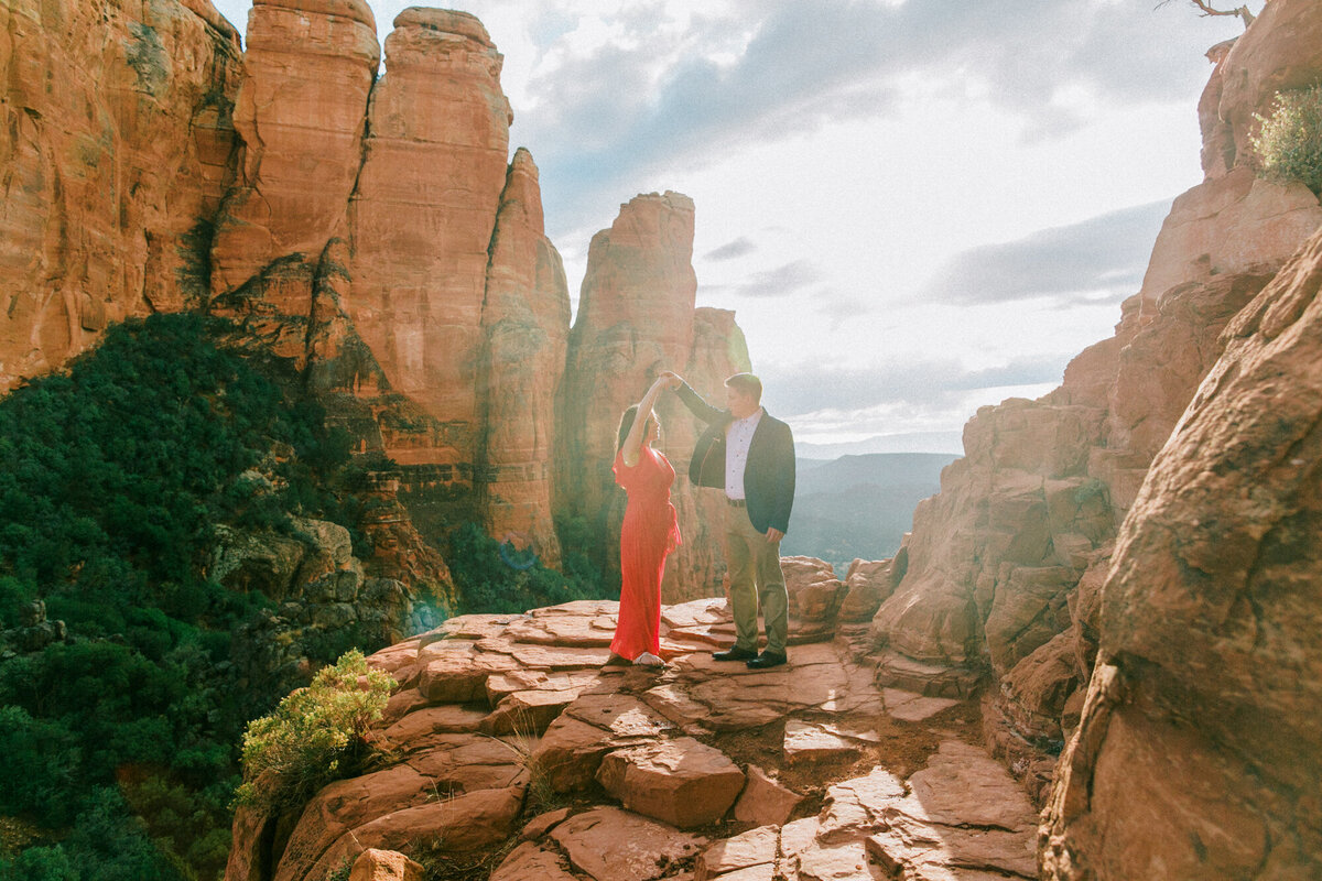 A beautiful engagement photo taken at Cathedral Rock in Sedona, Arizona