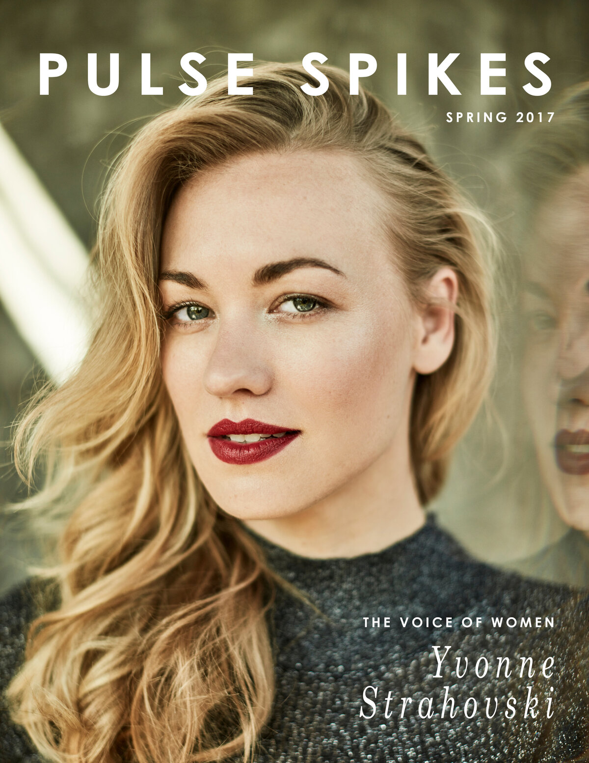 Yvonne Strahovski  on the cover of Pulse Spike magazine in red lipstick